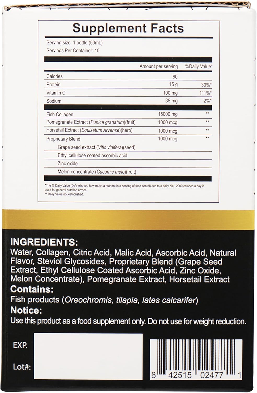 Diamond Liquid Collagen Drink, Gift for Women & Men, 15000 mg Hydrolyzed Marine Collagen Peptides with Vitamin C, Pomegranate, Hair Skin Nails Joints Bones Support, 50 ml x 30 Bottles