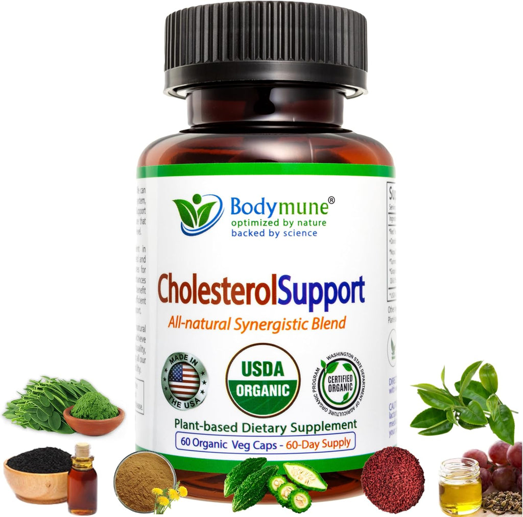 CholesterolSupport Heart Health Blend | USDA Organic Supplement w/Extracts of Green Tea, Dandelion, Bitter Melon, Moringa | 60-Day Supply | Vegan, Non-GMO, Gluten-Free, Made in USA