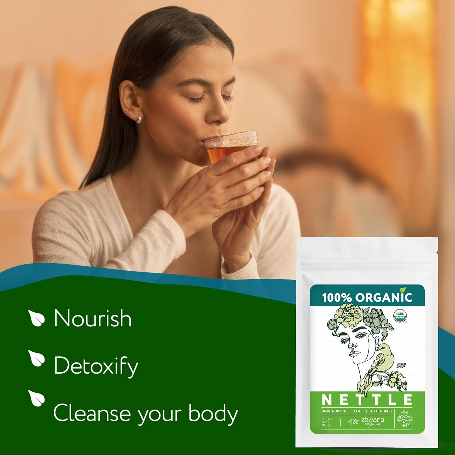 Nettle Tea Organic (40 Tea Bags) - Stinging Nettle Leaf TeaBags – Ortiga Tea for Optimal Health, Immune Support, Kidney - Te de Ortiga Organico Natural