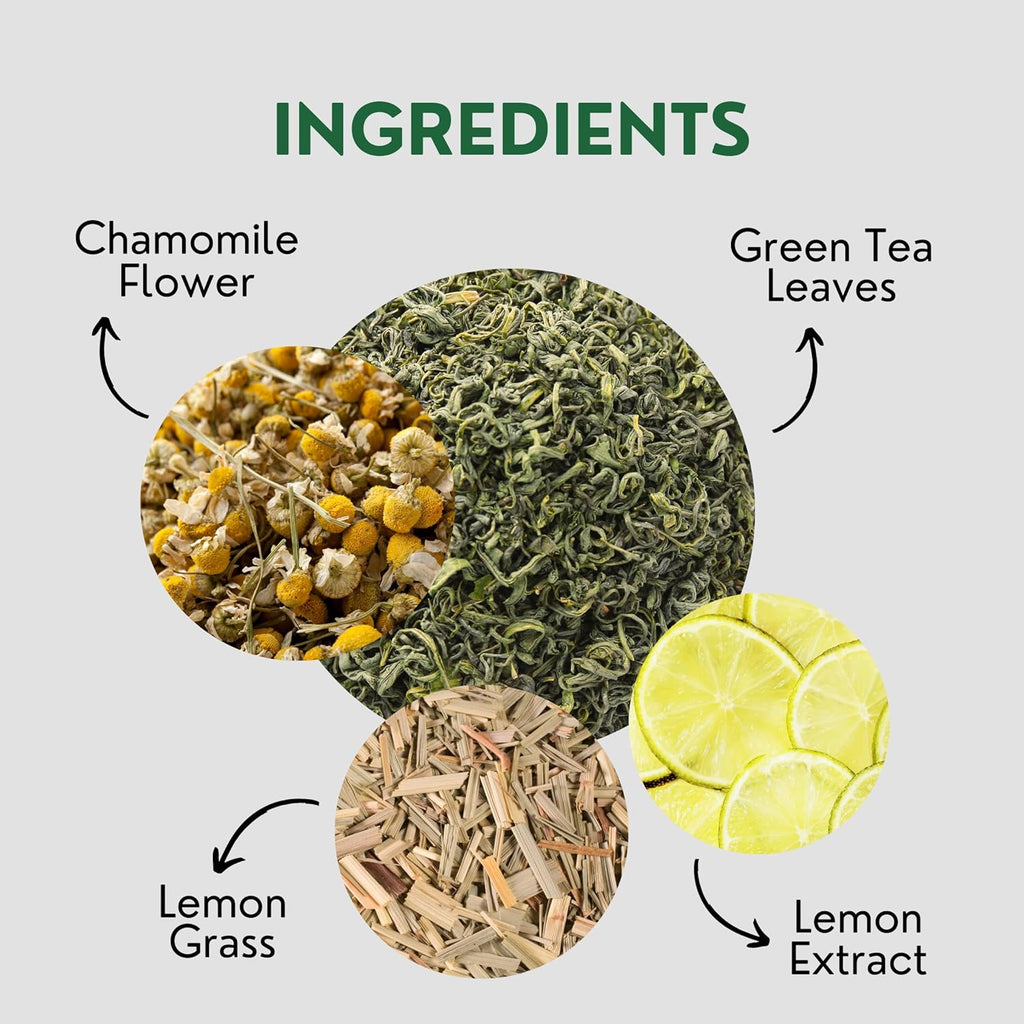 Tea Leaf & Co. Chamomile Green Tea Bags (50 Count), Lemon Extract & Lemongrass Green Tea, Caffeinated, Real & Natural, Blended with Fresh Herbs & Spices, Gluten Free