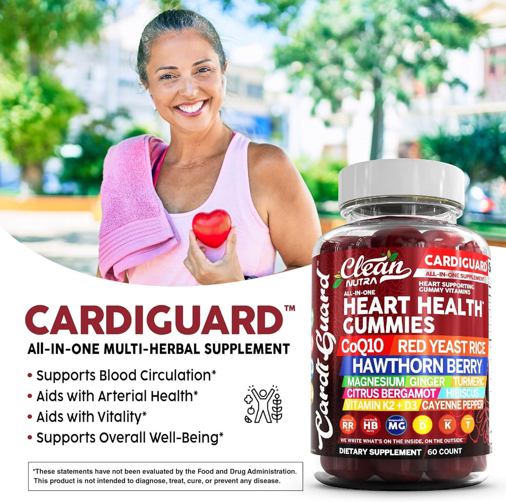 Clean Nutraceuticals Coq10 Gummies | Red Yeast Rice Hawthorn Berry Ginger Turmeric Citrus Bergamot Hibiscus Vitamin K2+D3 Magnesium Glycinate Cayenne Pepper Fenugreek Orange Flavor CardiGuard