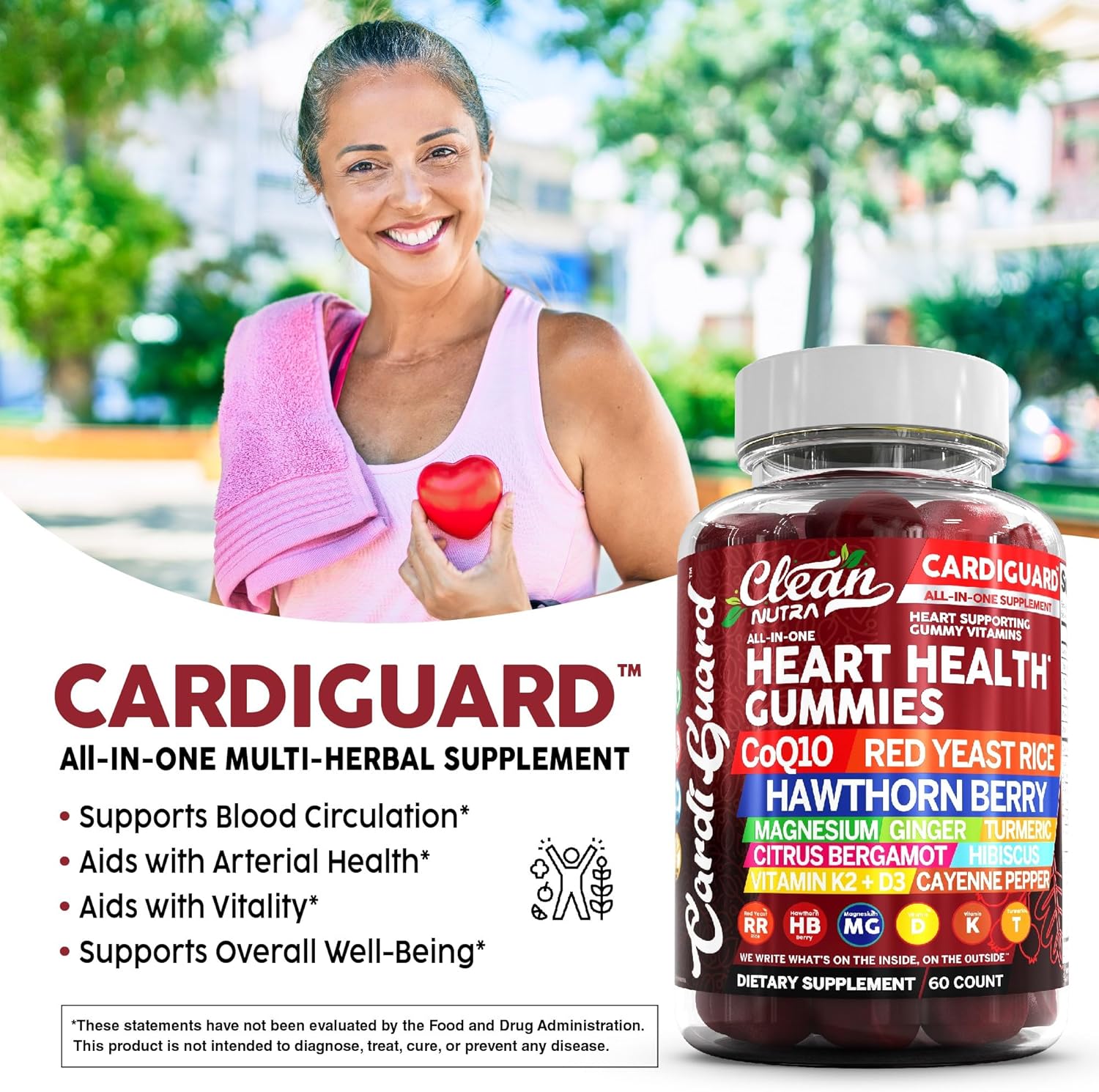 Clean Nutraceuticals Coq10 Gummies | Red Yeast Rice Hawthorn Berry Ginger Turmeric Citrus Bergamot Hibiscus Vitamin K2+D3 Magnesium Glycinate Cayenne Pepper Fenugreek Orange Flavor CardiGuard
