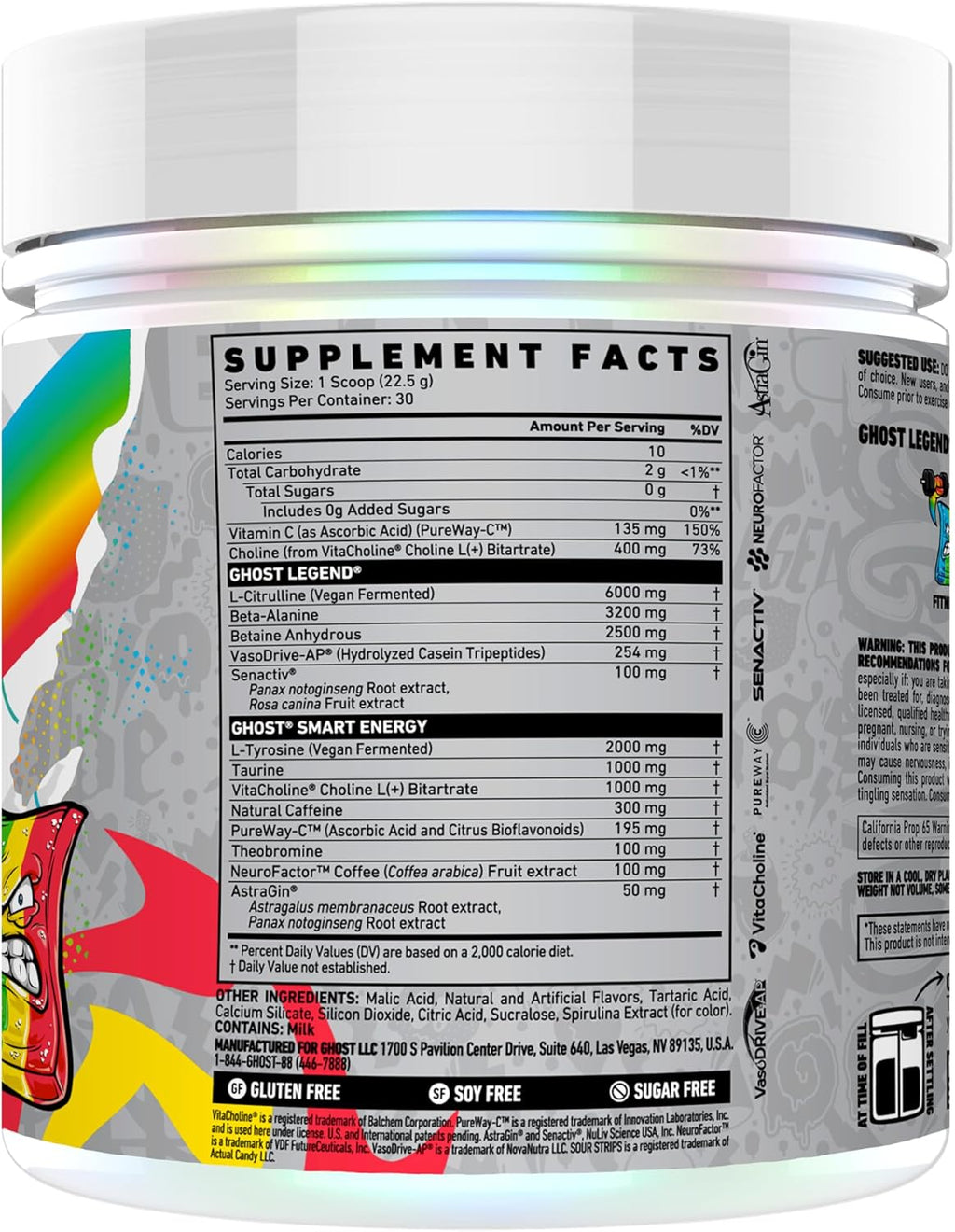 GHOST Legend Pre-Workout Powder, Sour Strips - 30 Servings – Pre-Workout for Men & Women with Choline, L-Citrulline, & Beta Alanine for Energy & Focus