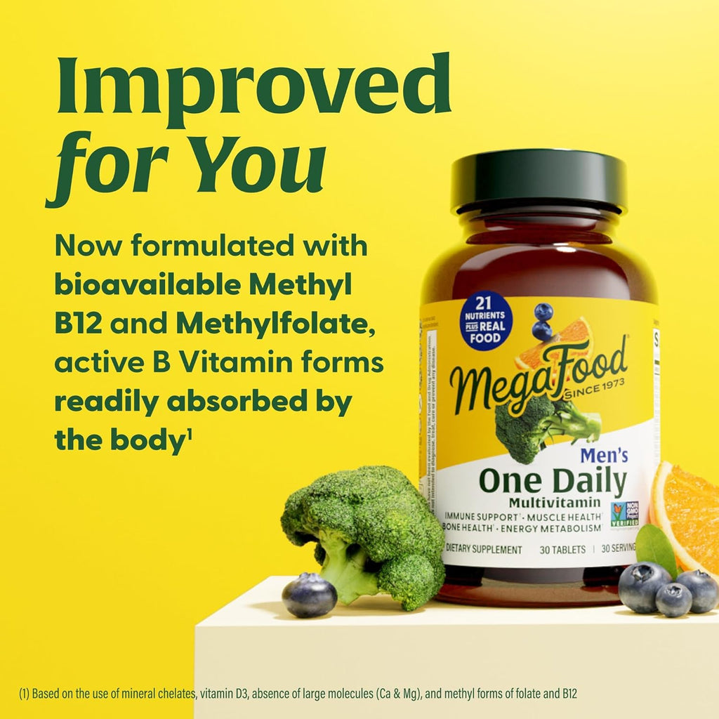 MegaFood One Daily Mens Multivitamins - Multivitamin for Men - Vitamin C, Vitamin D3 & Vitamin B12 - Muscle, Energy Metabolism & Immune Support - Vegetarian, Gluten Free - 90 Tablets, 90 Servings