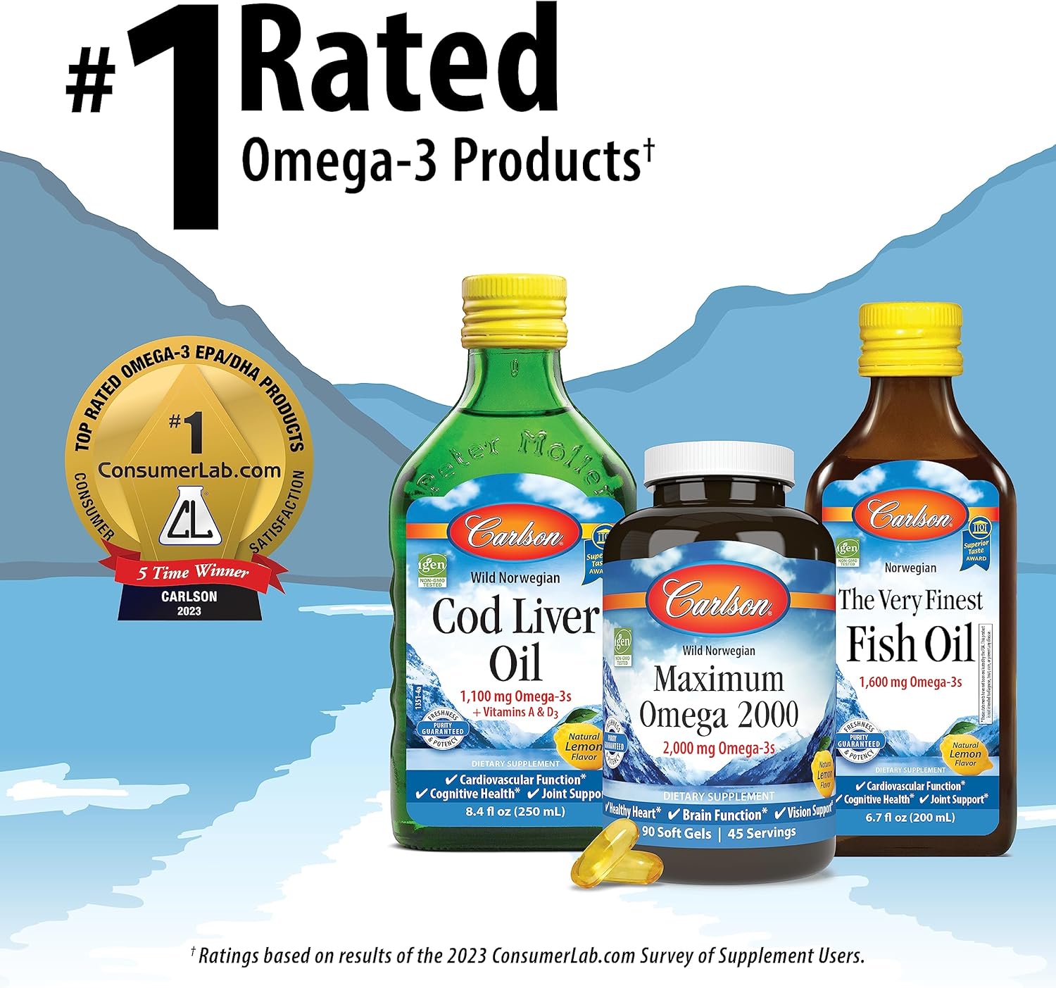 Carlson Labs Wild Caught Elite Omega-3, 1600mg, Omega 3s, Soft Gels, 90 Count
