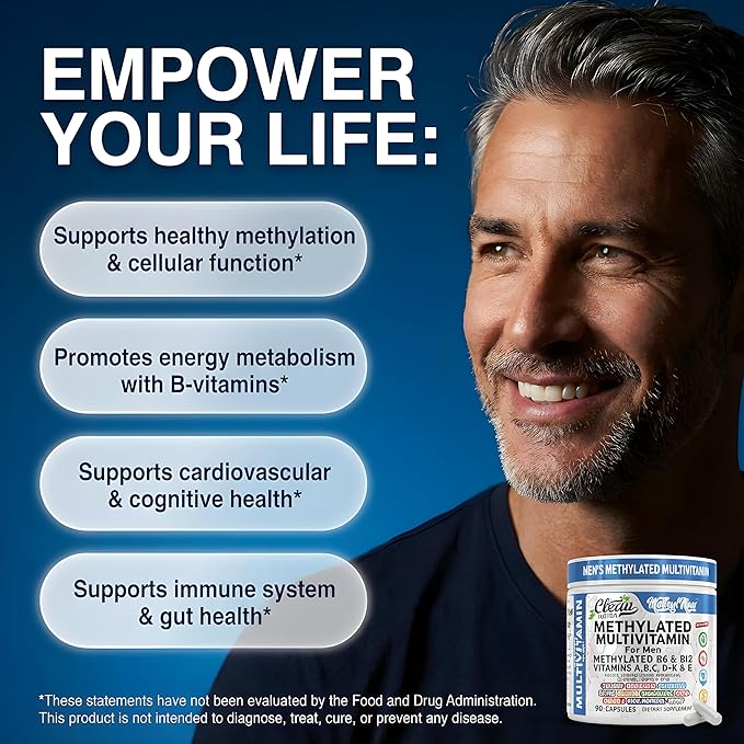 Methylated Multivitamin for Men with Vitamin B12 B6 Choline Magnesium Selenium CoQ10 Iodine Manganese Iron Boron Copper Thiamin Riboflavin Biotin Probiotics Omega 3 | Vegetarian Capsules Mens Vitamins