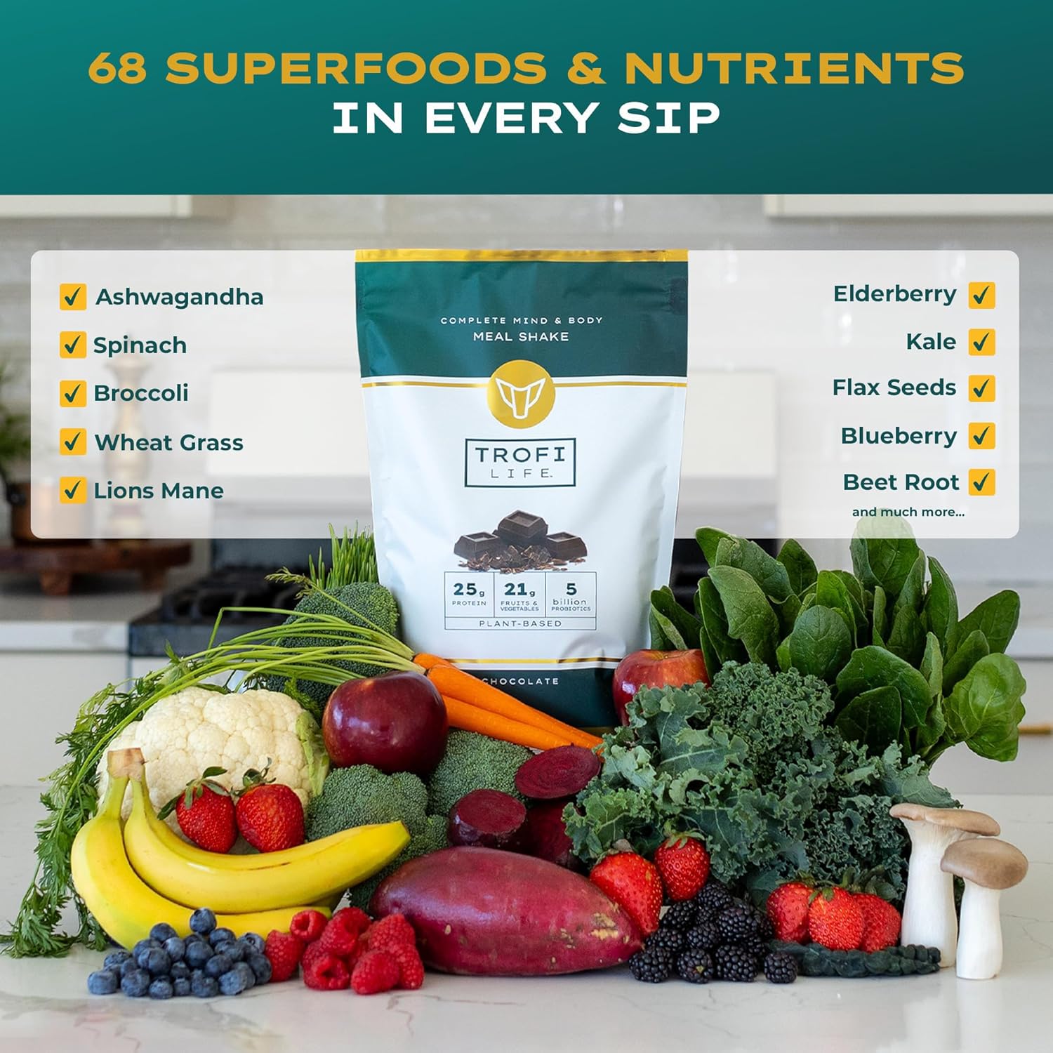 All-In-One Complete Nutrition Meal Shake | 90+ superfoods & nutrients, 21g Organic Fruits & Veggies, 23g Plant-Based Protein | Vegan Friendly | Best Meal Replacement Shake Powder | 35oz