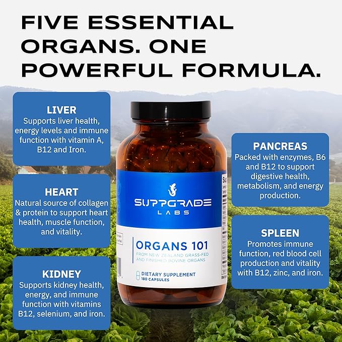 Organs 101 by Dave Asprey | Daily Vital Nutrient Support | 100% Grass-Fed Beef Organs Supplement | Freeze-Dried Liver, Heart, Kidney, Pancreas, and Spleen | Non-GMO | 30 Day Supply