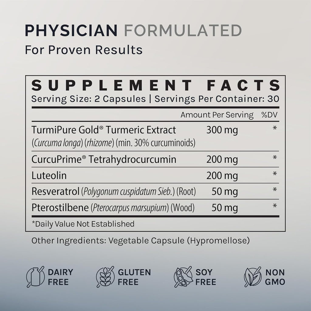 InfiniWell Senescent Regulator - Turmeric Curcumin Supplement with Resveratrol & Pterostilbene - Support Metabolic Health & Promote Healthy, Youthful Cellular Function (60 Capsules)