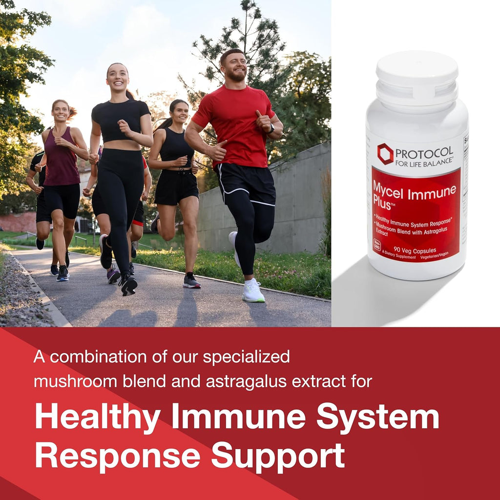 Protocol Mycel Immune Plus - Mushroom Blend with Astragalus Extract - Immune Support Supplement* - Cordyceps, Lions Mane, Maitake & More - Non-GMO & Kosher - 90 Veg Caps