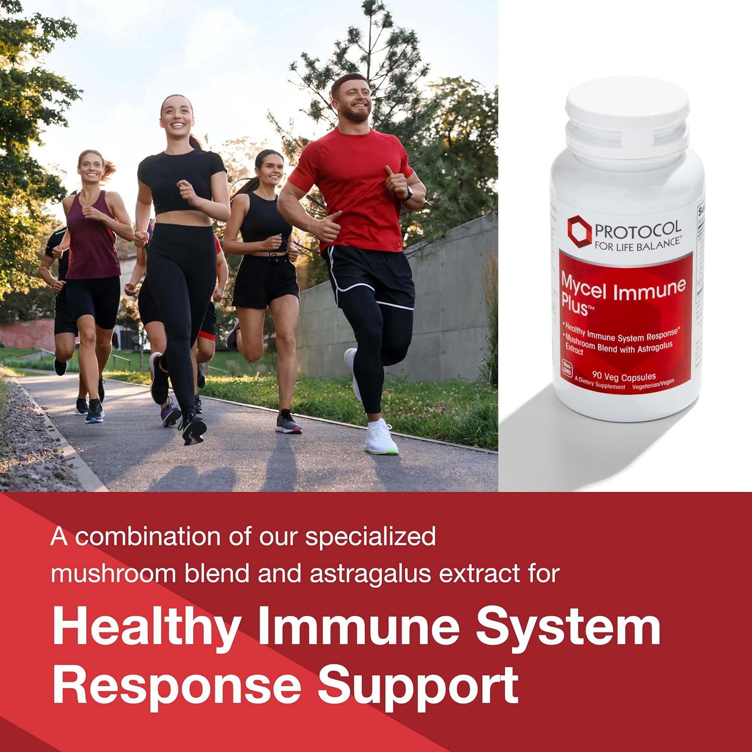 Protocol Mycel Immune Plus - Mushroom Blend with Astragalus Extract - Immune Support Supplement* - Cordyceps, Lions Mane, Maitake & More - Non-GMO & Kosher - 90 Veg Caps