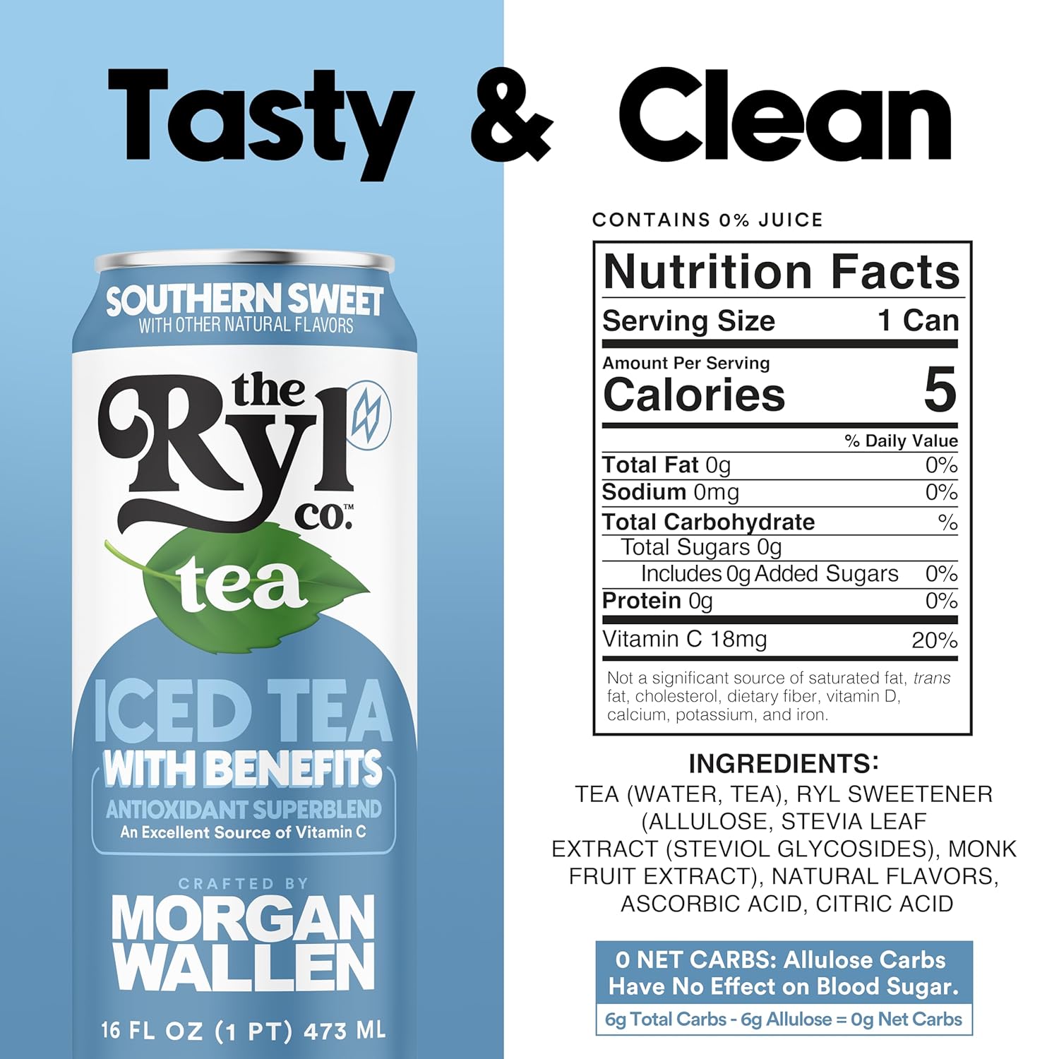 Ryl Iced Tea, Wallen's Sweet, Antioxidant Superblend, Zero Sugar, Low Carb, Low Calorie Iced Tea, 16.0 Fl Oz (4-Pack)