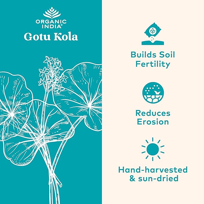 ORGANIC INDIA Gotu Kola Herbal Supplement - Adaptogen for Brain & Nervous System Support, Vegan, Gluten-Free, Kosher, USDA Certified Organic, Non-GMO, Calming, Mental Clarity - 90 Capsules