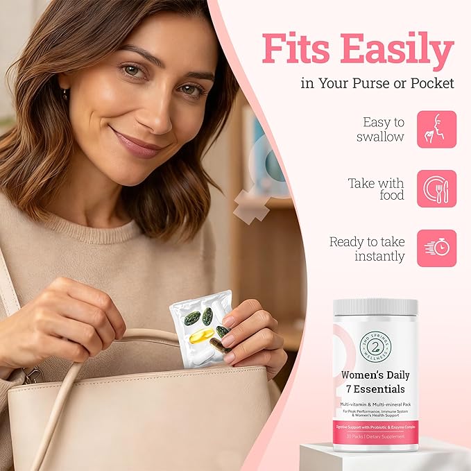 Daily 7 Essentials Women's Vitamin Pack -7 Pack Complete Women's Multivitamin Packet with Energy, Metabolism, Immune System, Female Health Support with Probiotics, More