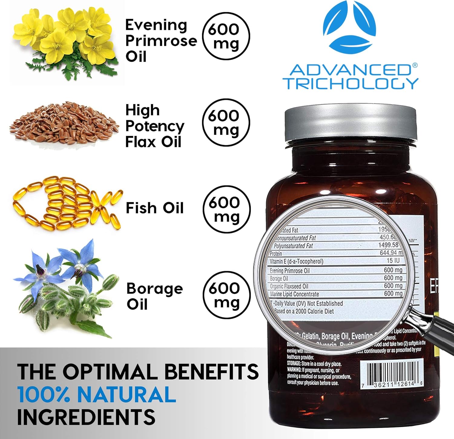 EFA Complete with Optimal Omega 3 6 9 Levels of Potency Flax Oil, Fish Oil, Borage Oil, and Evening Primrose Oil 800mgs (90count) 3rd Party Tested - High in GLA and 369 Omegas