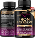 Iron Supplement for Women - Iron 65mg (Ferrous Sulfate 325mg) - Stomach Friendly | Slow Release Iron | High Absorption - Vitamins C, D3, B6, B12 & Folate - Iron Level & Energy Support - 120 Capsules