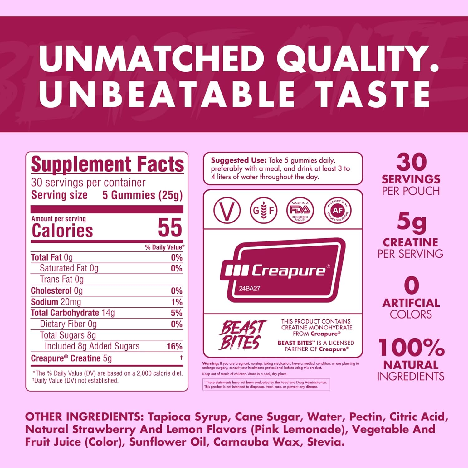 Creatine Infused Gummies - 5g Creapure Creatine Monohydrate Per Serving - NSF Certified for Sport - 30 Servings