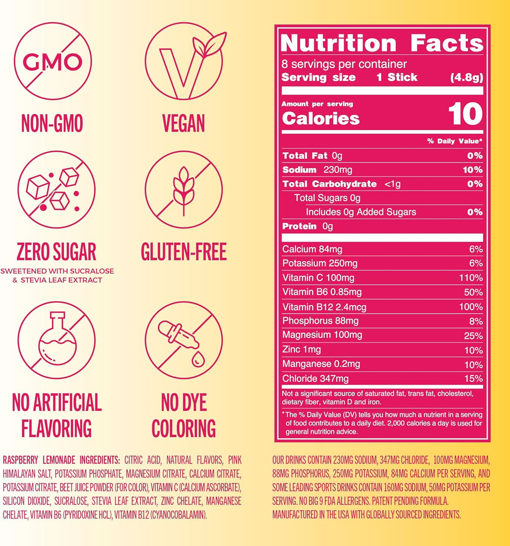 TREVI™ Sugar Free Electrolytes - Drink Mix Hydration Powder Packets - 8 Count - Raspberry Lemonade