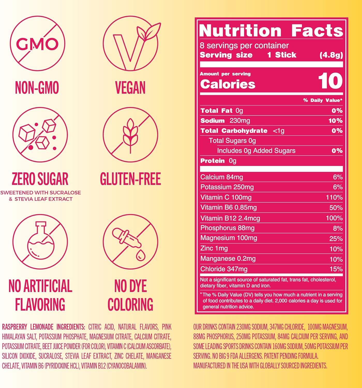 TREVI™ Sugar Free Electrolytes - Drink Mix Hydration Powder Packets - 8 Count - Raspberry Lemonade