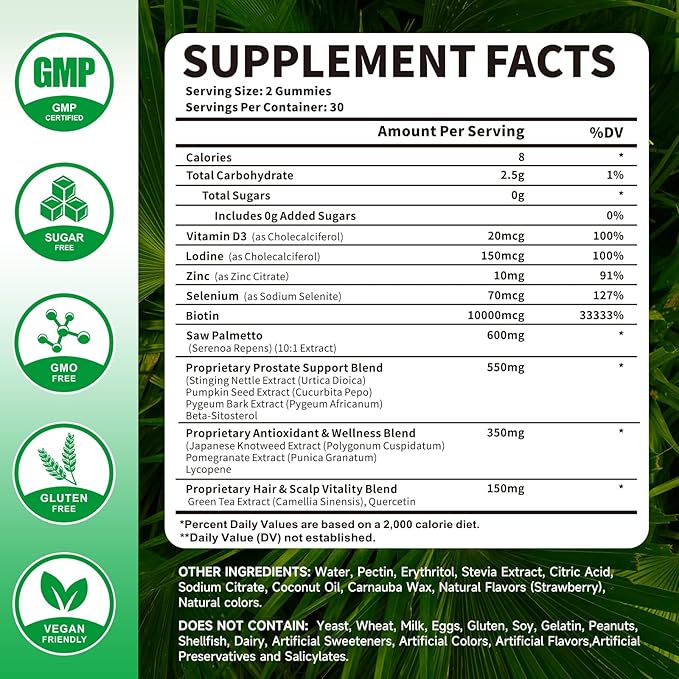 Saw Palmetto Gummies 600mg for Men & Women – Pumpkin Seed Oil Gummies with Saw Palmetto Supplement for Hair Growth & Skin Health, DHT Blocker - Sugar Free, Non-GMO, Raspberry Flavor 120 Count