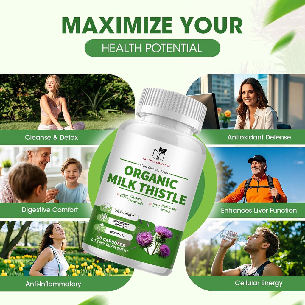Liver Support Supplement with Milk Thistle Extract with Silymarin, Glutathione, Dandelion, Artichoke - Liver Cleanse Detox Repair, Antioxidant Support- 90 Capsules