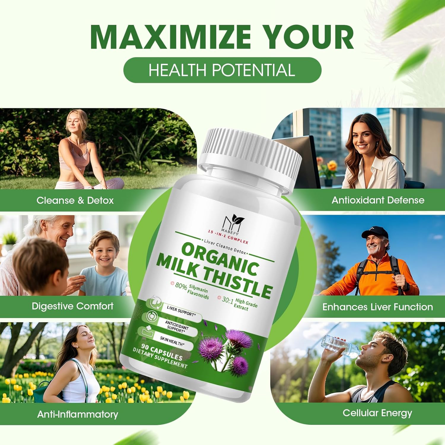 Liver Support Supplement with Milk Thistle Extract with Silymarin, Glutathione, Dandelion, Artichoke - Liver Cleanse Detox Repair, Antioxidant Support- 90 Capsules
