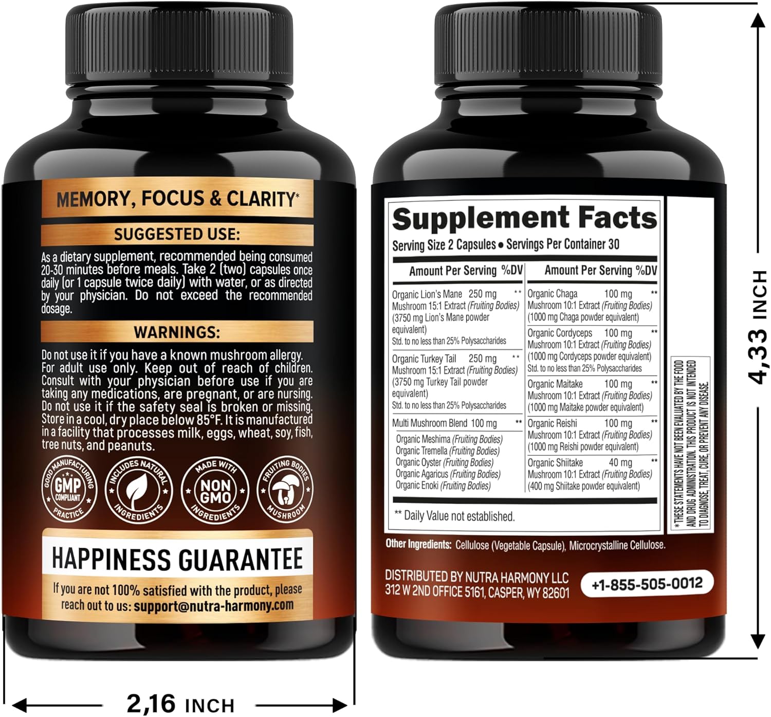 Mushroom Supplement - Organic Lions Mane | Turkey Tail | Chaga | Cordyceps | Reishi | Maitake | Shiitake | Meshima | Tremella | Oyster | Agaricus - Made in USA - Non GMO, Gluten Free - 60 Capsules