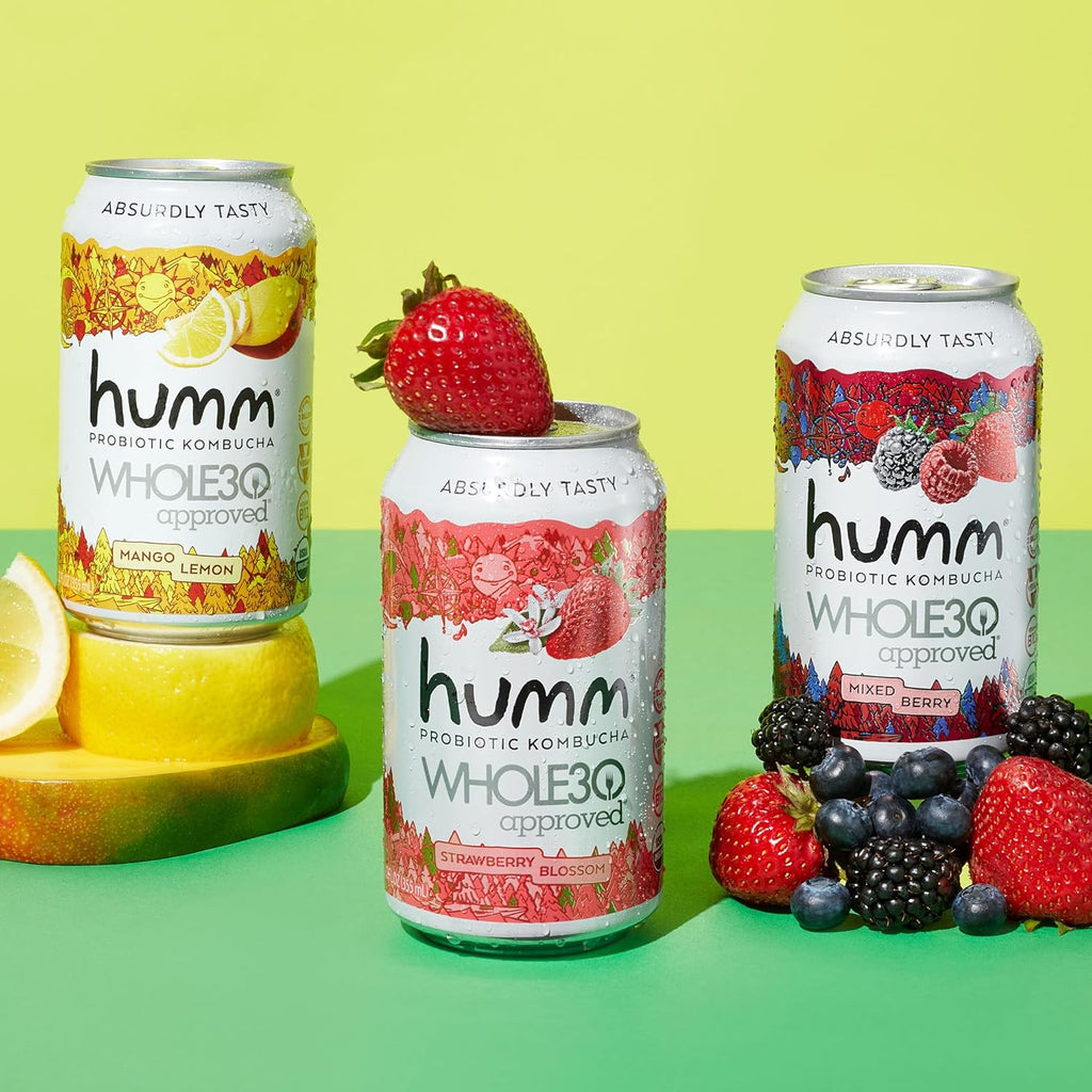 Humm Whole30 Approved Kombucha, Mixed Berry, Organic, Vegan & GMO Free (24 Pack)