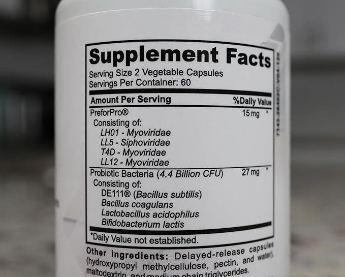 Prevent Defense Gut & Immune Health Formula - PreforPro Prebiotic + DE111 Probiotic - Digestive & Immune Support - 4.4 Billion CFU's - 120 Capsules