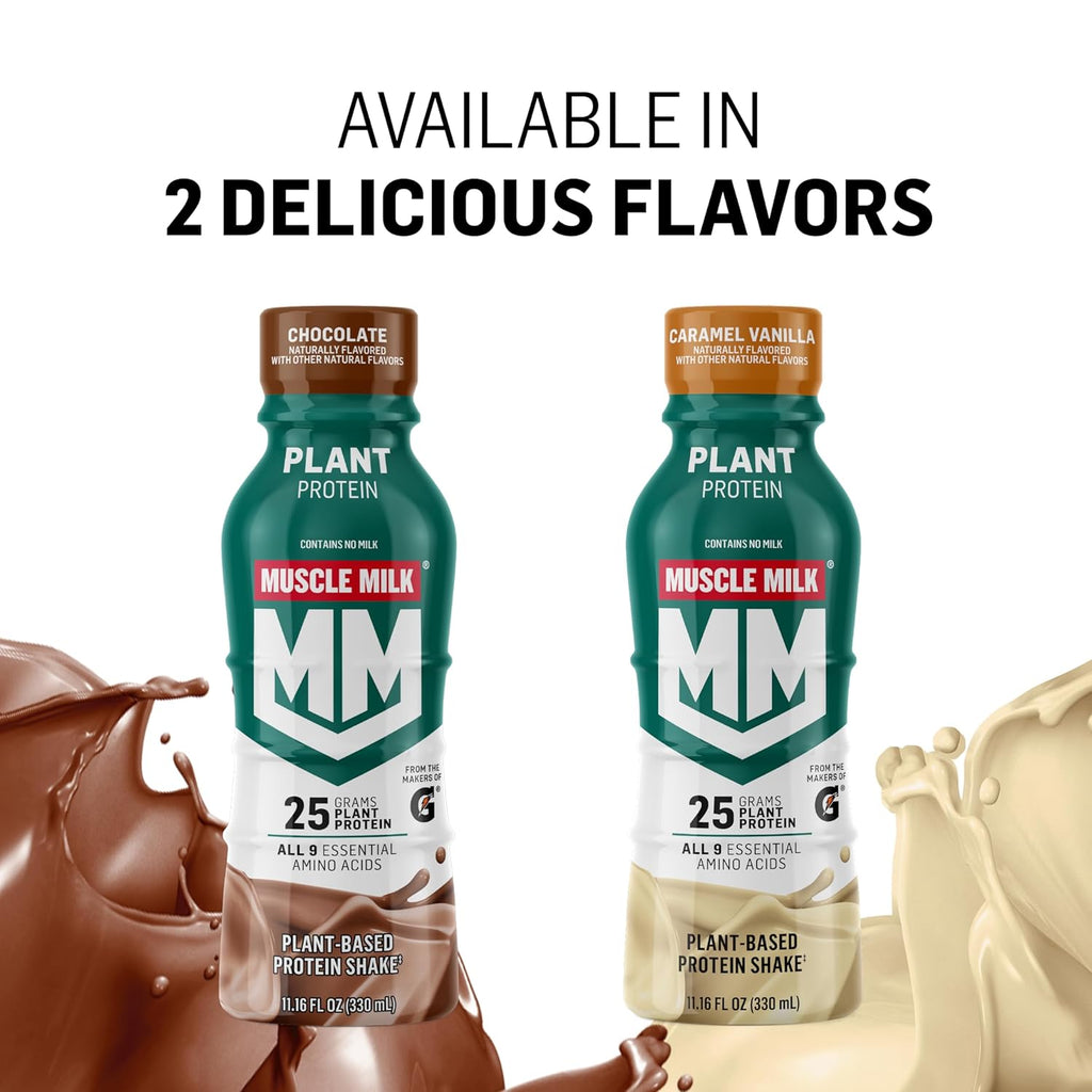 Muscle Milk Plant Based Protein Shake, Vanilla Caramel, 11.16 Fl Oz (Pack of 12)