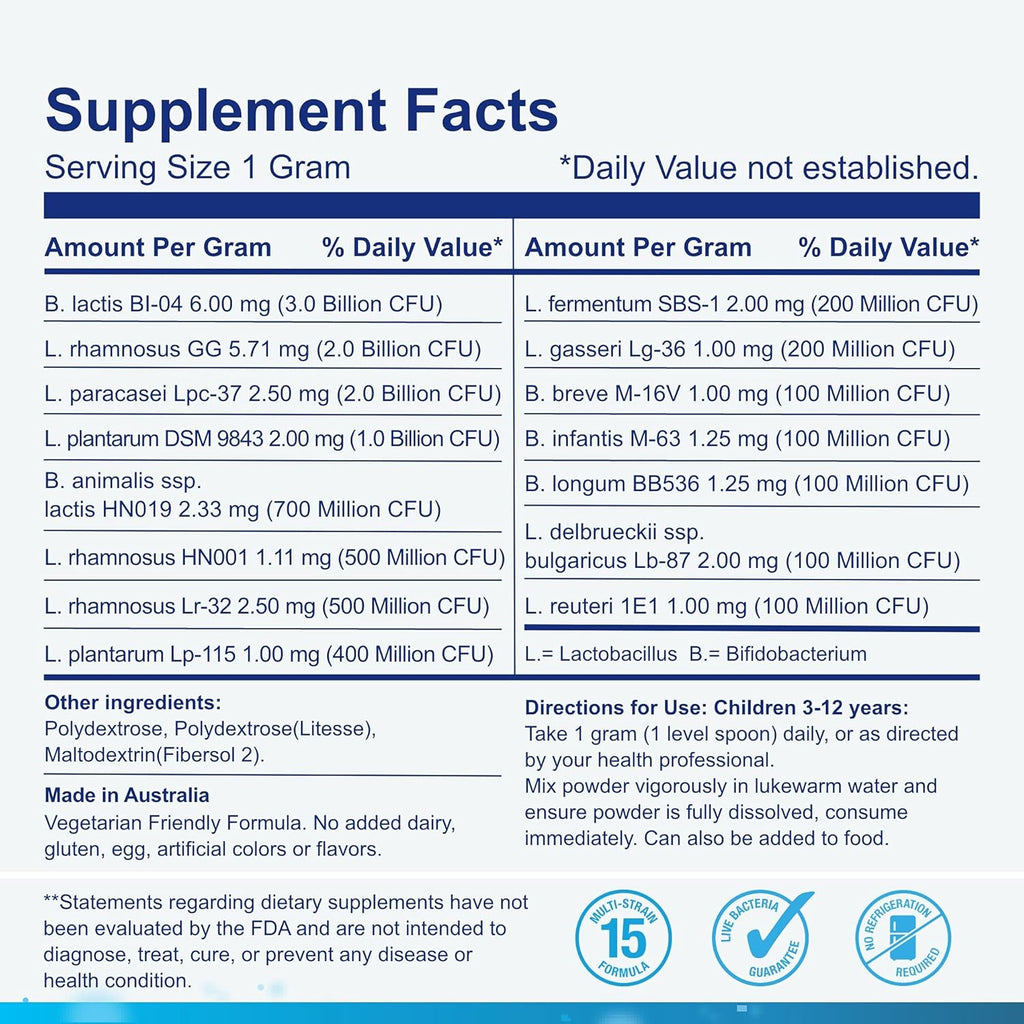 Life-Space Probiotic for Children 3-12 Years,10 Billion CFU & Multi Strain, Improve Appetite for Relieve Picky, Boost Digestive Health & Immune, Support Children's Overall Health, 60 Grams