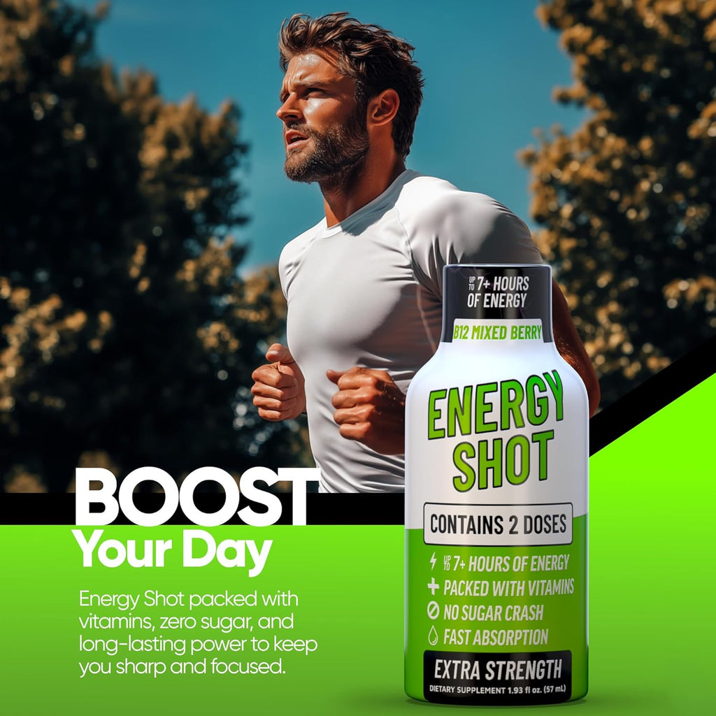 B12 Mixed Berry Extra Strength Energy Shot 10 pk – 260mg Natural Caffeine B12 B6 – Energy & Vitality Support – 2 Servings Sugar Free Zero Calorie Green Tea B-Vitamins Electrolytes Vegan – 1.93 fl oz