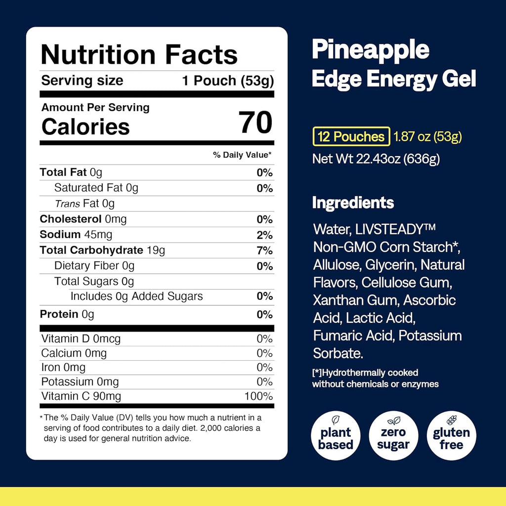 UCAN Edge Energy Gel Shots, Pineapple (12, 1.87 Ounce Packets) for Running, Training, Workouts, Fitness, Cycling, Crossfit | Sugar-Free, Vegan, & Keto Friendly Energy Supplement