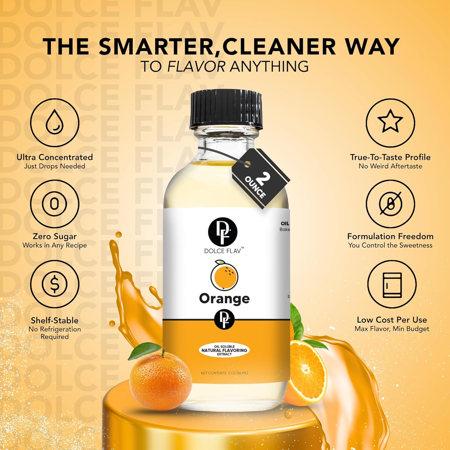 Dolce Flav Natural Orange Extract – 8 Ounce Oil-Soluble Kosher, Sugar-Free, Concentrated Citrus Flavor for Candy, Chocolates & Desserts, Includes Measured Dropper