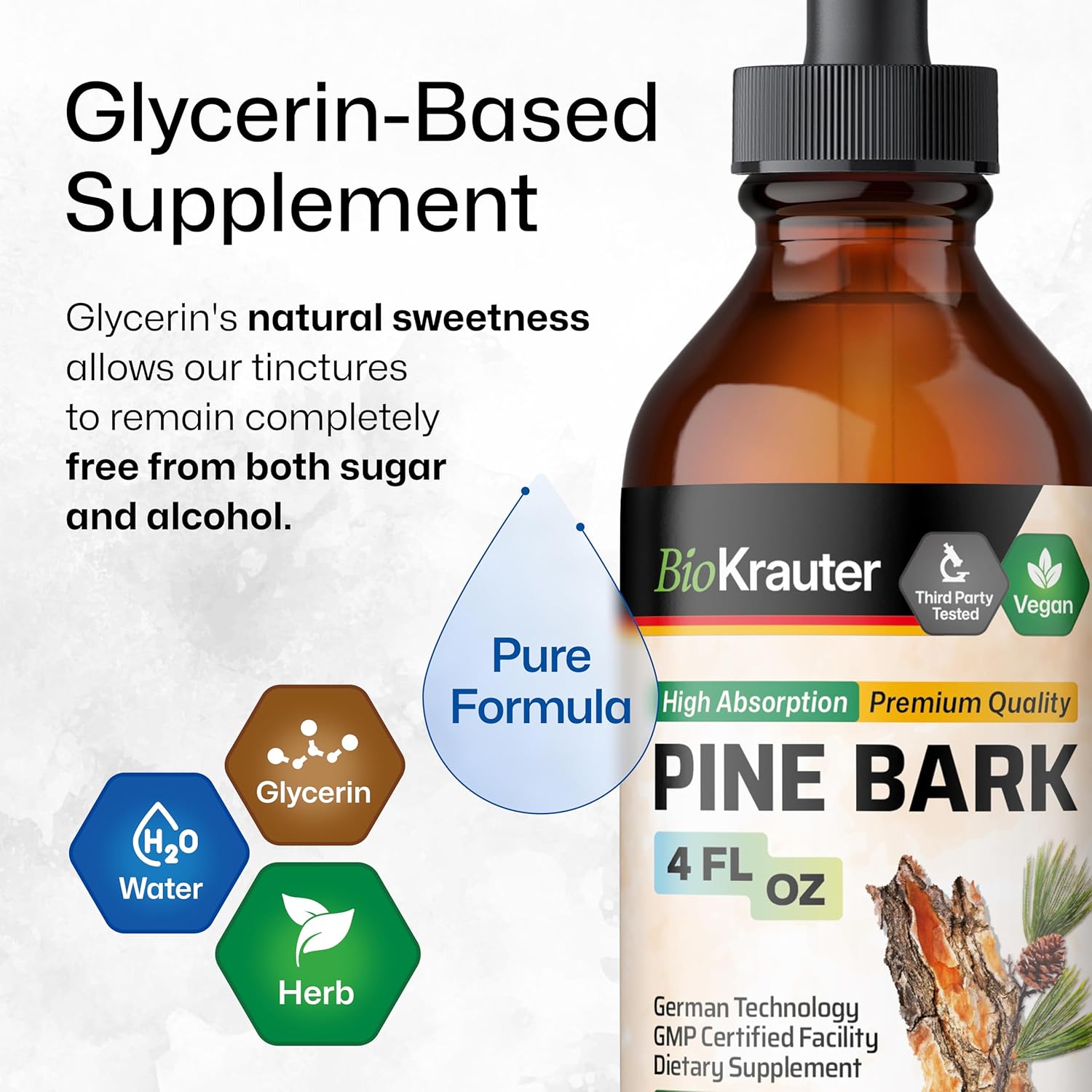 BIO KRAUTER Pine Bark Extract - Rich in Antioxidants Liquid Supplement - 400 mg French Maritime Pine Bark Extract Drops - Vegan, Alcohol & Sugar Free - 4 Fl Oz
