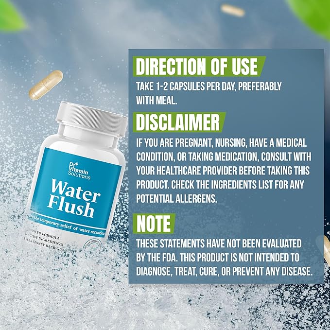 Diuretic Water Pills for Weight Control - Instant Relief from Bloat and Swelling - Green Tea, Cranberry, Dandelion Leaf Extract - Water Retention Pills for Women & Men, 120 Caps