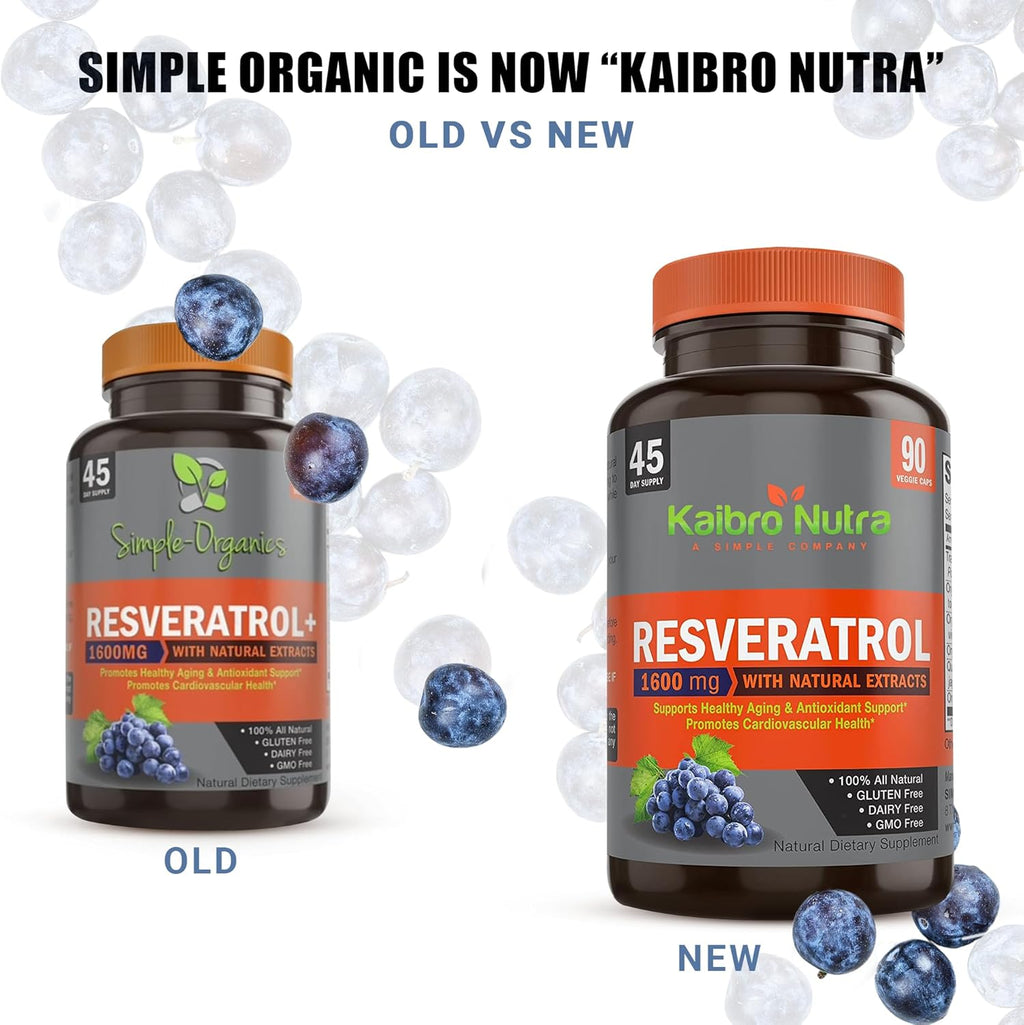 Kaibro Nutra Resveratrol Supplement, 1500mg Extra Strength Trans Resveratrol, Quercetin with Japanese Knotweed Extracts, Anti-Aging, Radiant Skin and Immunity Support, Vegan & Non-GMO, 90 Capsules