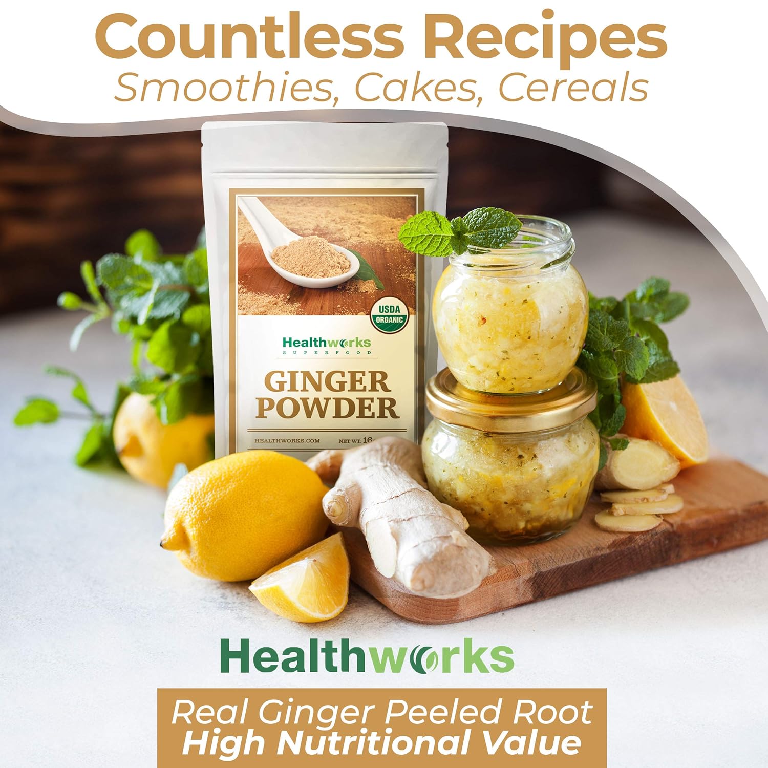 Healthworks Superfoods Organic Ginger Powder - 16 Oz / 1 Lb - Ground, Raw & All-Natural - Keto, Vegan - Great with Coffee, Tea & Juices - Superfood/Spice