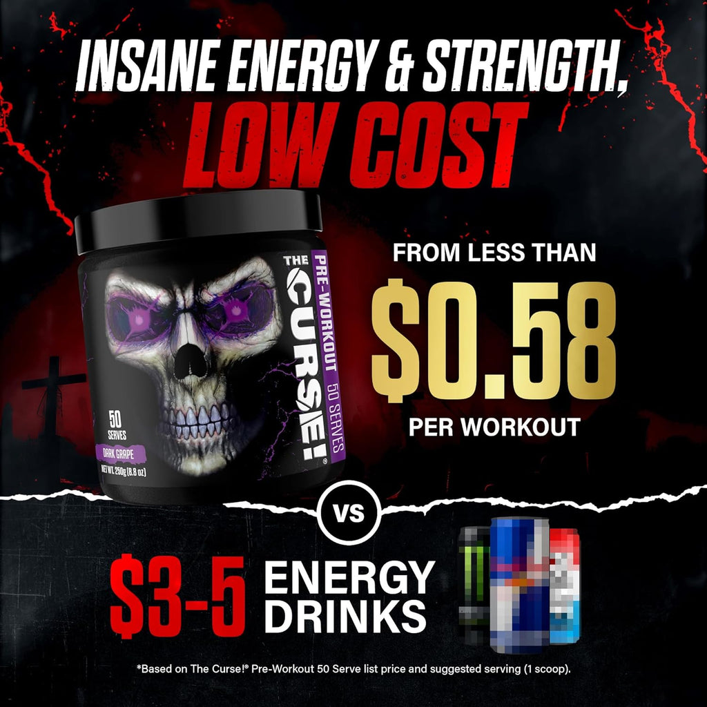 JNX SPORTS The Curse! Pre Workout Powder for Men & Women, Caffeine, Beta-Alanine, Creatine, L-Citrulline, 50 Servings, Dark Grape Flavor – Boost Energy, Strength & Focus