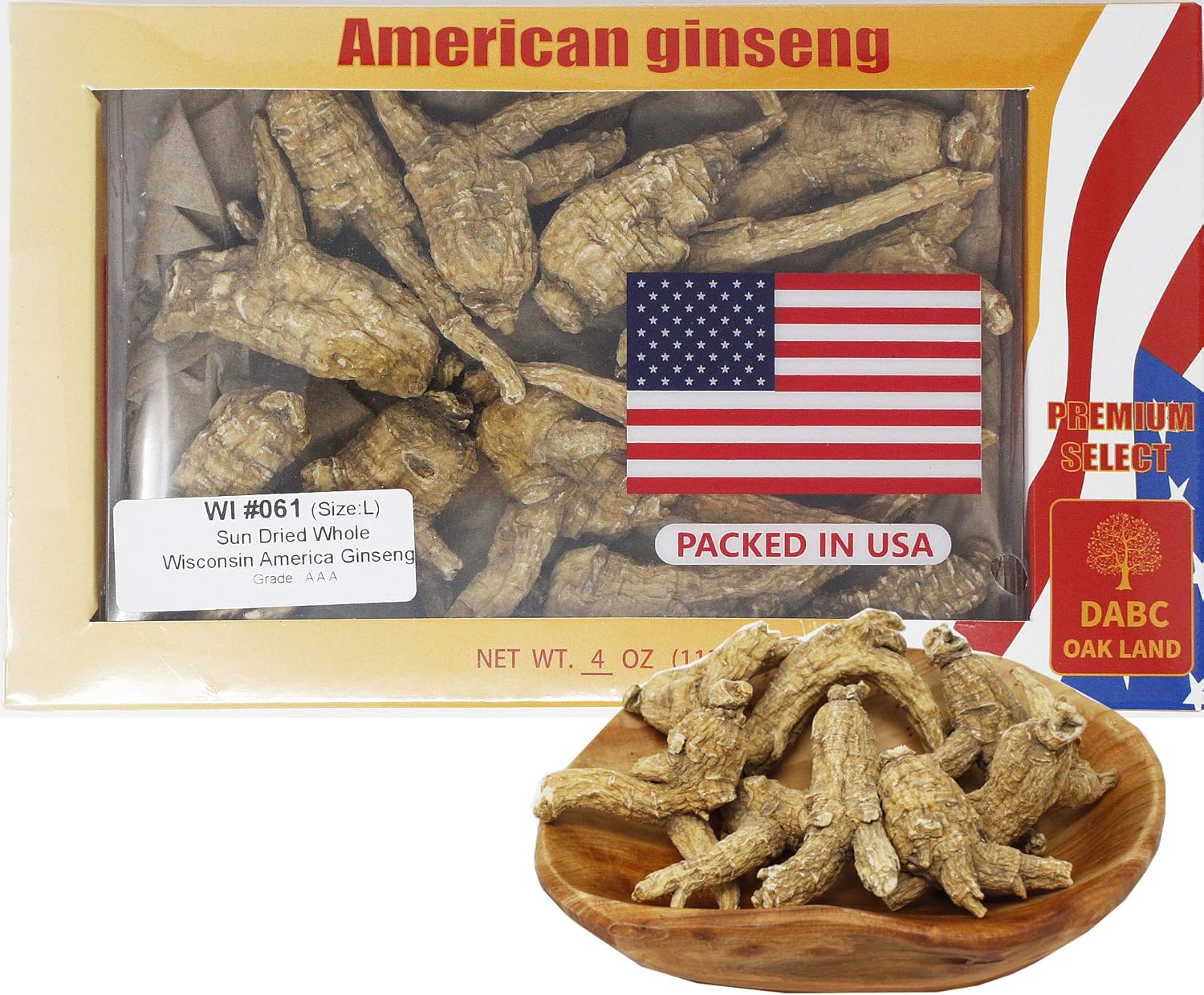DOL Hand-Selected American Wisconsin Farmed Ginseng Root 美国威斯康辛州 长枝西洋参 花旗参 | Cultivated Wisconsin American Ginseng (Large 4oz/Box)