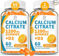 (2 Pack) Calcium Citrate 1200 mg Gummies with Vitamin D3, High Absorption Calcium Supplements for Women & Men, Sugar Free, Non-GMO, Gluten Free, Supports Muscle & Immune - Orange Flavor
