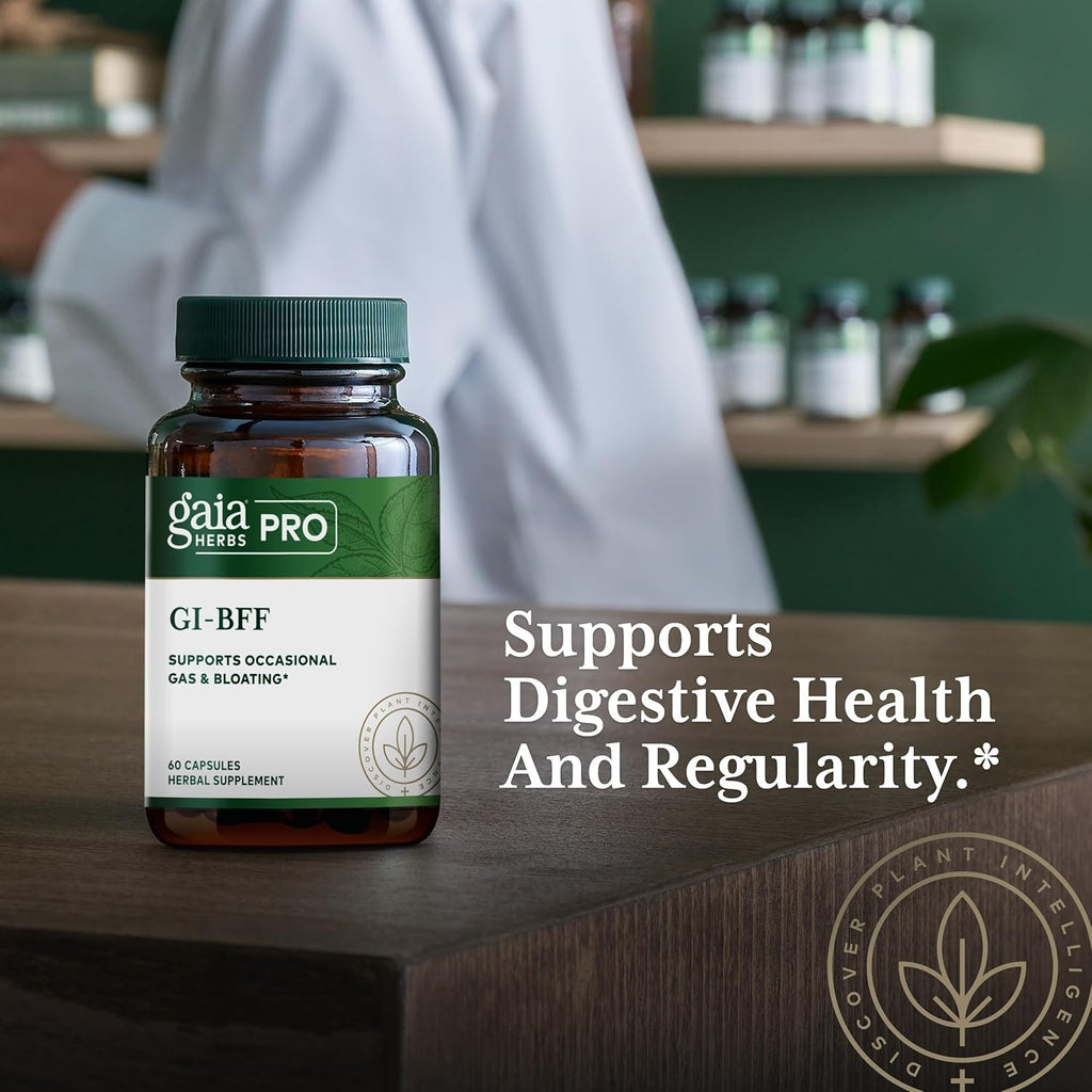 GAIA HERBS PRO GI-BFF Digestive Health Support Supplement - GI Health Supplement with Organic Fennel & Cinnamon Bark - Benegut for Occasional Gas & Bloating* - 60 Capsules (60 Servings)
