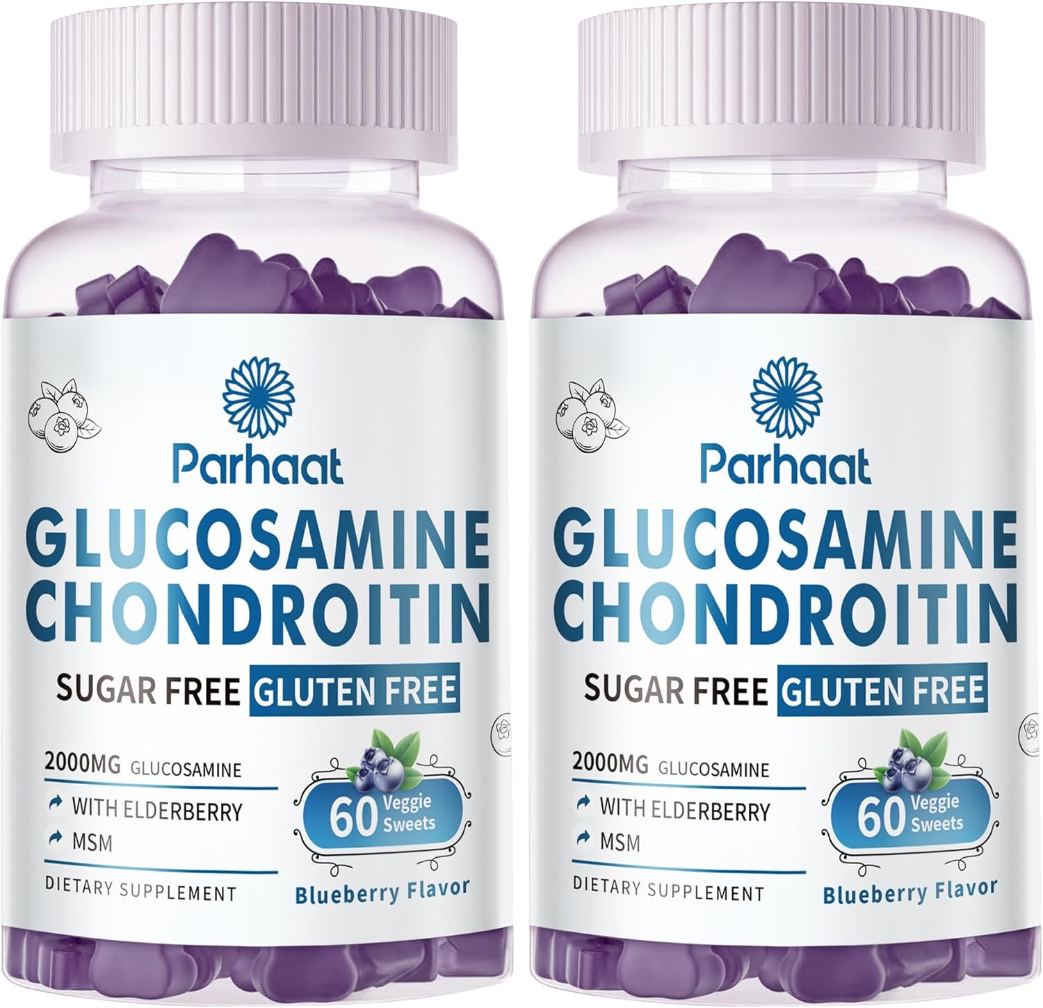 Glucosamine Chondroitin Gummies with MSM & Elderberry Extra Strength - Joint Support, Antioxidant Immune Support Supplement for Adults, Men & Women.Blueberry-2pack