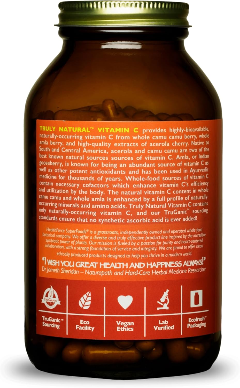 HEALTHFORCE SUPERFOODS Truly Natural Vitamin C - Immune Support Supplement with Camu Camu Berry - Vitamin C Supplement for Immune Health - Vegan, Non-GMO - 240 Vegan Caps, 60 Servings (Pack of 2)