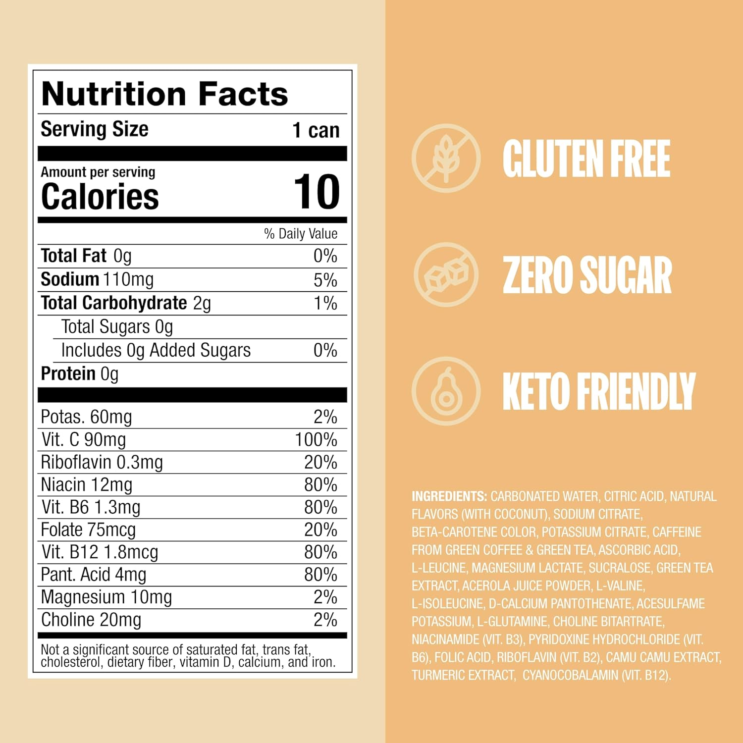 ZOA Zero Sugar Energy Drinks, Pineapple Coconut - Sugar Free with Electrolytes, Healthy Vitamin C, Amino Acids, Essential B-Vitamins, and Caffeine from Green Tea - 12 Fl Oz (12-Pack)