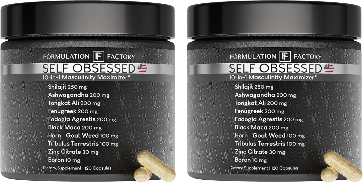Self Obsessed 10 in 1 Masculinity Maximizer Supplement, Shilajit for Men, Tongkat Ali, Ashwaganda, Fenugreek & More, Muscle Growth, Energy Management, Strength, Recovery 4-Month Supply (Pack of 2)
