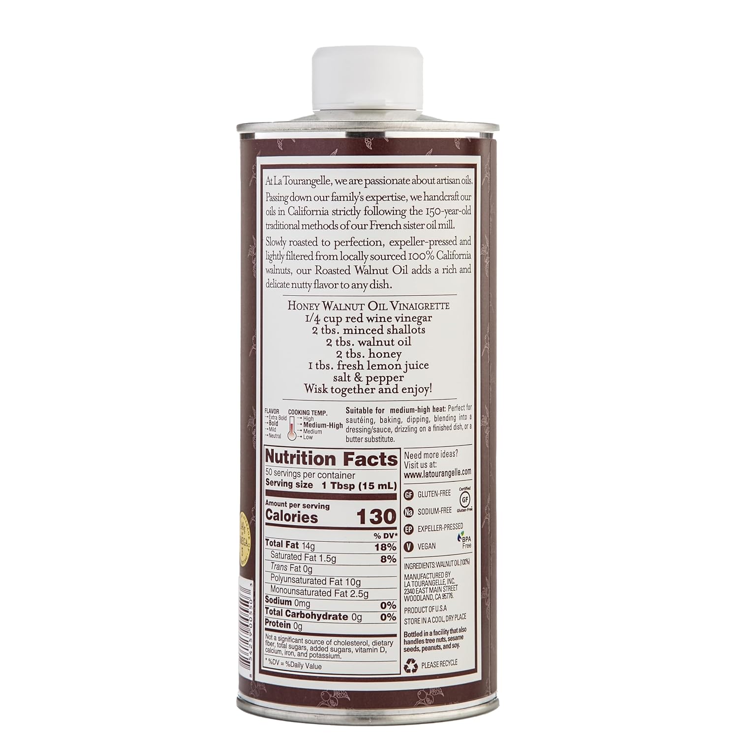 La Tourangelle, Roasted Walnut Oil, Plant-Based Source of Omega-3 Fatty Acid, Cooking, Baking, & Beauty, 25.4 Fl Oz