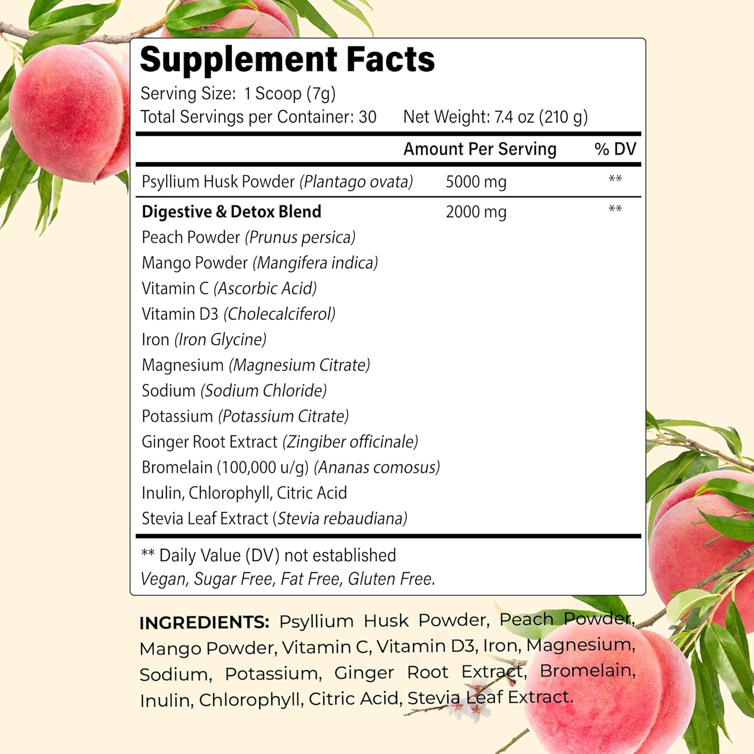 Psyllium Husk Powder | Tropical Flavored Psyllium Husk Powder for Digestive Health & Gut Support | Sugar Free Supplement for Keto & Vegan Diets | 30-Day Supply