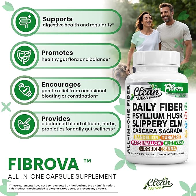 Fiber Supplement Capsules Slippery Elm Psyllium Husk Cascara Sagrada Dandelion Root Turmeric Supplement Aloe Vera Licorice Senna Marshmallow Root Digestive Health Cleanse 90 Pills by Clean Nutra