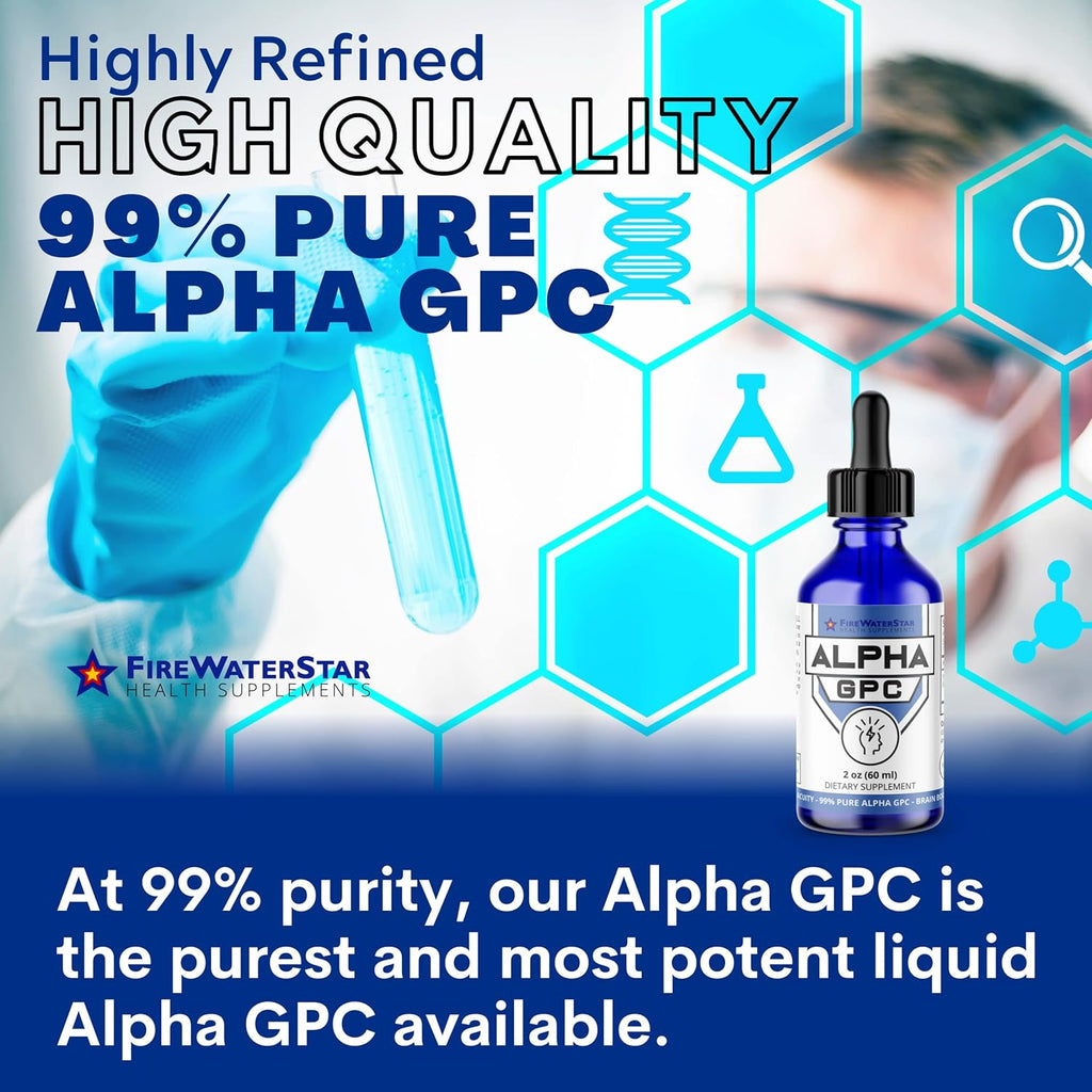 FWS Alpha GPC, 300 mg Liquid Alpha GPC Choline, Organic, Non-GMO, Fast Acting Nootropic Brain Supplement for Memory and Focus, Supports Healthy Brain Function for Mental Clarity